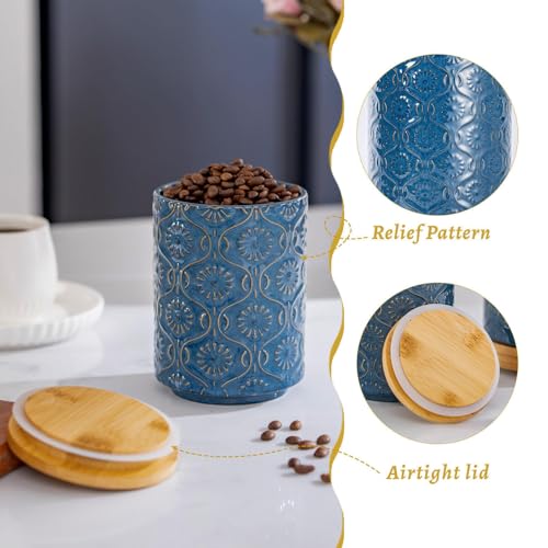 TEATALK Ceramic Canister with Airtight Lid, Cookie & Coffee Canister for Countertop, Food Storage Jar for Sugar, Tea, Matcha, Candy, Coffee Bean Container, Dark Blue, 7.7"+5.7" Set2-Dark Blue