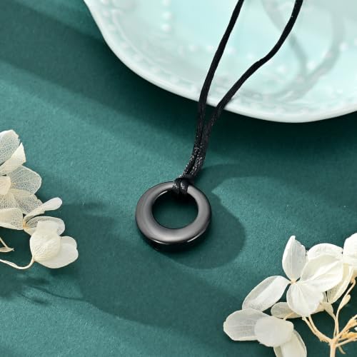 Cremation Jewelry-Circle of Life Eternity Keepsake Memorial Pendant Necklace for Ashes for Women Gifts With Funnel Kit & Bag Black
