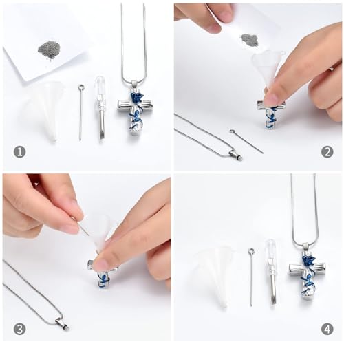 Rose Flower Cremation Jewelry for Ashes Pendant - Rose Flower Cross Urn Necklace with Mini Keepsake Urn Memorial Ash Jewelry Blue