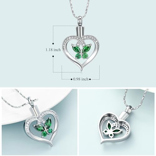 Heart Butterfly Urn Necklace for Ashes for Women Stainless Steel Cremation Jewelry Crystals Ash Loved One Memorial Pendant G