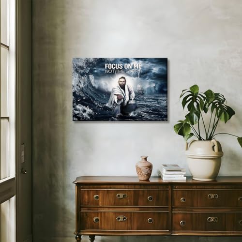 Christian Wall Art Focus On Me Not The Storm Jesus Hand Canvas Print God poster for Church Bedroom Modern Home Decor 16x24inch Unframed style-3 16"L x 24"W Unframed