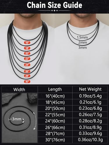 FaithHeart Braided Leather Necklace Cord with Stainless Steel Snap Clasp Length 16 Inches 05. Black 3MM Width-Stainless Steel Lobster Clasp