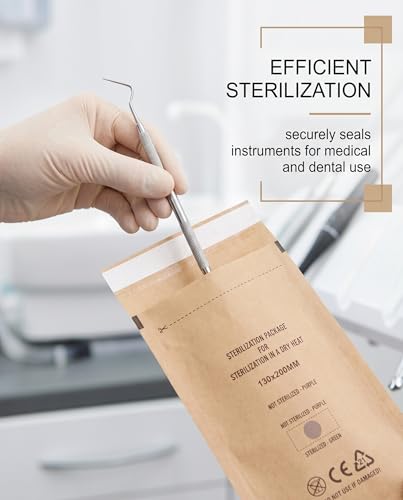 Kraft Paper Sterilisation Bags 60 Pieces | Set: 75 x 150, 100 x 200, 130 x 200 mm | Self-Sealing, Disposable | For Hot Air & Steam | Dental, Laboratory, Medical Hygiene