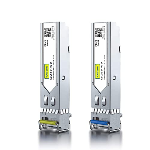 10Gtek One Pair 1Gb SFP Bidi Transceivers 2 km, 1000Base-BIDI Singlemode Simplex LC Module, 1550 nm/1310 nm, DDM, Compatible with Cisco 1000BASE-BX3-U/1000BASE-BX3-D, Ubiquiti UniFi UF-SM-1G-S, Open Switch 6) 1G-Bidi: 2km
