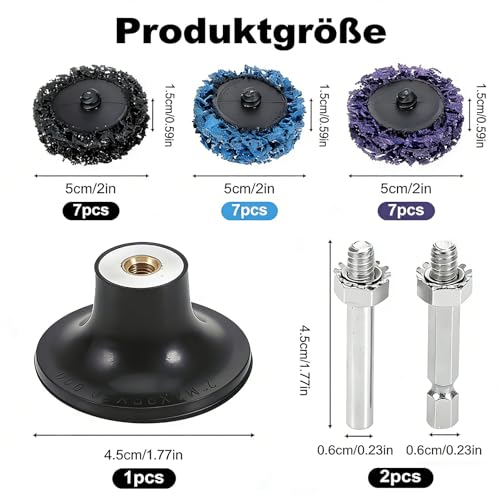 CSD Sanding Disc, 21 Pieces, 2 Inch 50 mm Coarse Cleaning Disc | Cleaning disc set drill with two pull rods, coarse cleaning disc for rust removal or polishing (3 colors)