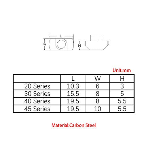 Flomore M3 T-nut nickel-plated carbon steel for 4040 aluminum extrusion T-slot profiles