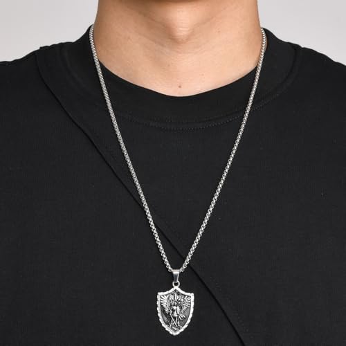 St Michael Necklace for Men - Stainless Steel Archangel Patron Amulet Medal Pendant,Saint Michael/Christopher/Joseph/Jude/Benedict/Anthony/Virgin Mary Catholic Jewelry Gift for Protection Confirmation Saint Michael