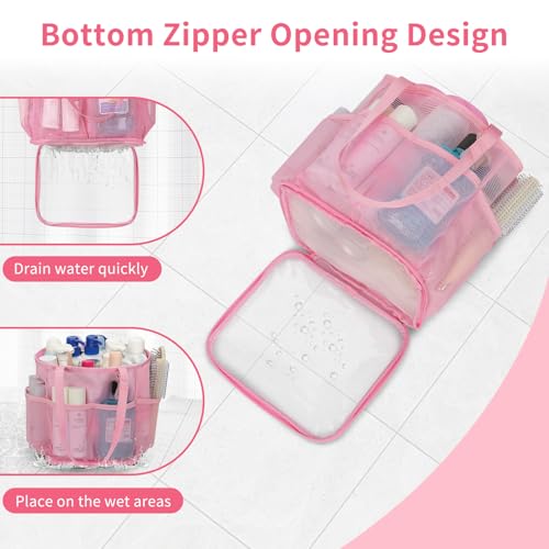 Mesh Shower Caddy Portable for College Dorm Room Essentials, Hanging Shower Caddy with Waterproof Phone Pouch, Large Capacity Shower Bag Basket Tote for Bathroom, Gym, Camping, Swimming, Beach, Pink 04-Pink with Phone Pouch