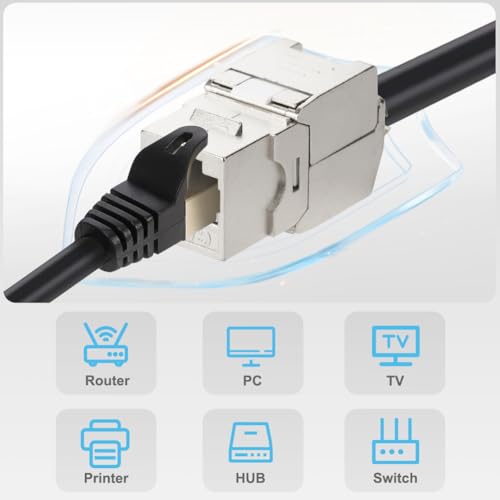 Offcup 8x Keystone Modules CAT7 10Gbit/s 500MHz Snap-In | Network Patch Panel Tool Free Compatible No Rust Durable 8PCS
