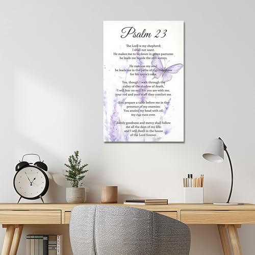 PBXBJY Christian Wall Art Psalm 23 Canvas Prints Bible Verses Poster Picture Scripture Painting Religious Artwork for Church Prayer Wall Decor Framed (Purple, (12.00" x 18.00")) Purple 18"L x 12"W