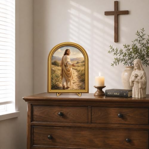 Christian Jesus Table Decor Golden Meadow Wall Art Sign 8x10 Rustic Jesus