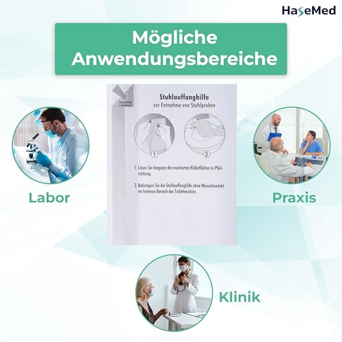HaseMed Chair Sample Collectors - Pack of 50 Disposable Chair Catchers with Adhesive Tabs for Toilet - Hygienic, Clean Chair Sample Collection - Biodegradable & Water Soluble for Laboratory, Practice & Home