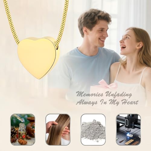 Cremation Jewelry for Ashes - Heart Urn Necklace Ashes for Women Men Cremation Locket Jewelry with Keepsake Urn Memorial Ash Gold