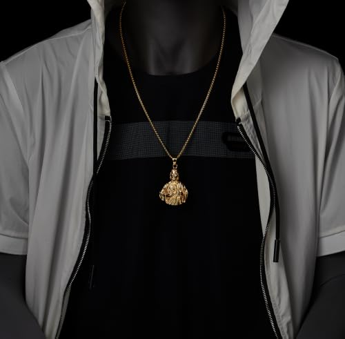 Gold-Tone Jesus Pendant Necklace for Men, Stainless Steel Religious Medal