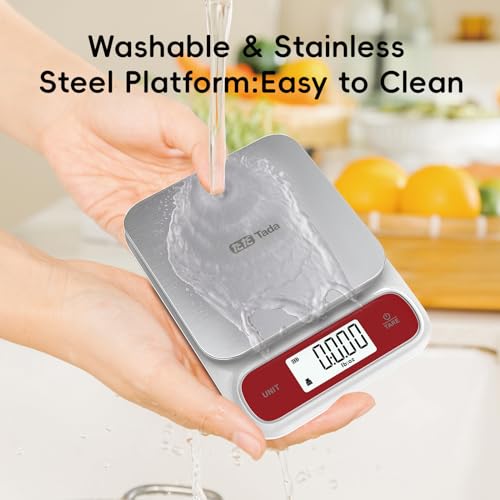Tada 5kg Food Kitchen Digital Scale with 0.1g Precision IPX6 Waterproof, Type-C Charging, Ounces and Grams for Weight Loss, Cooking, Baking White+Red