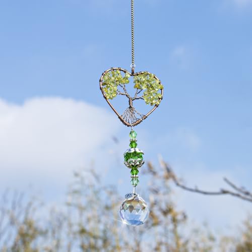 Green Tree of Life Crystal Suncatcher Car Rear View Mirror Charm Decor Green