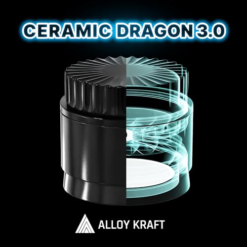 Premium Ceramic Grinder CERAMIC DRAGON 3.0 | Dragon Crystal Ceramic Coating | 5 Pieces with N52 Magnets | 62 mm Ø | Grinder for Herbs and Spices (Black) Black/White