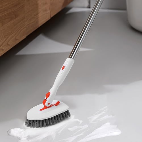 3 in 1 Tub Tile Scrubber Brush, with 133cm Adjustable Long Handle and 4 Detachable Replacement Brush Heads for Cleaning Bathroom Kitchen