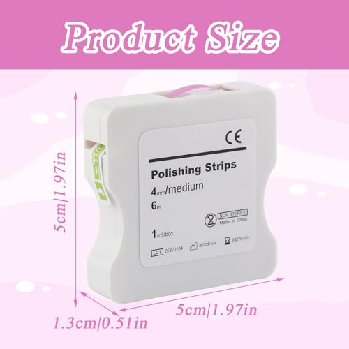 Tooth Sandpaper, Portable Tooth Sandpaper, 4 mm Width, 6 m/Rolls/Box, Polishing Strips, Interdental Sandpaper, Interdental Sanding Tools for Polishing Teeth (Pink)