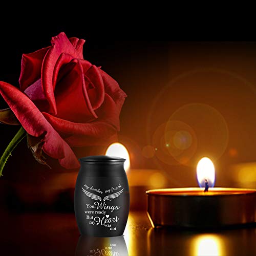 Beautiful Urns for Brother Ashes, 1.6“ High Small Keepsake Urns, Peaceful Cremation Urns, Handcrafted Memorial Decorative Urns, Engraved Your Wings were Ready, But My Heart was Not Urn for Sharing Brother keepsake