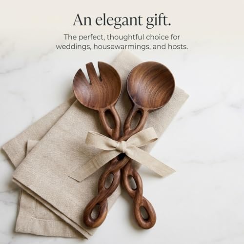 Salt & York 13-Inch Walnut Wood Salad Tongs, Handcrafted Wooden Serving Utensils for Tossing Salad, Pasta, Side Dishes & Entertaining, Farmhouse Kitchen & Cookware, Ideal Wedding and Housewarming Gift