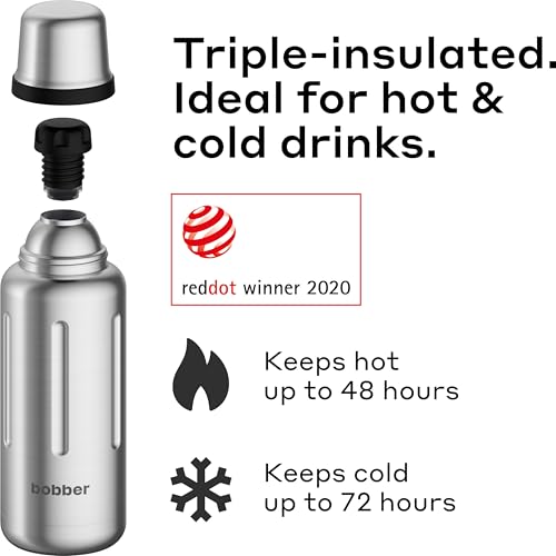 Bobber - 34 oz Vacuum Insulated Stainless Steel Water Bottle with Cup Lid - Dishwasher Safe - Keeps Drinks Hot for 48 Hours and Cold for 72 Hours - Double Walled Thermo Flask (Matte) 34 Ounces Matte