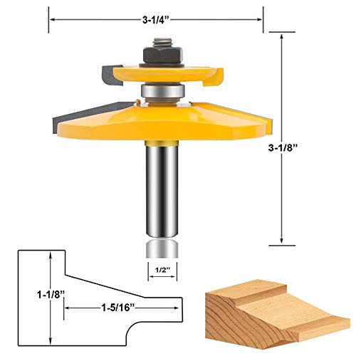 LEATBUY-TECH 1/2-inch shank 3-piece router bit set for rail, stile, tongue and groove woodworking cuts