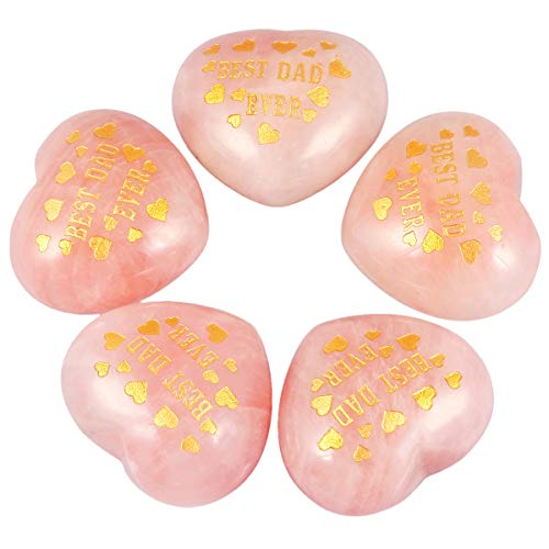 mookaitedecor Rose Quartz Carved Best Dad Ever Heart Stone Palm Stone Pink & Gold #2 1.6 Inch