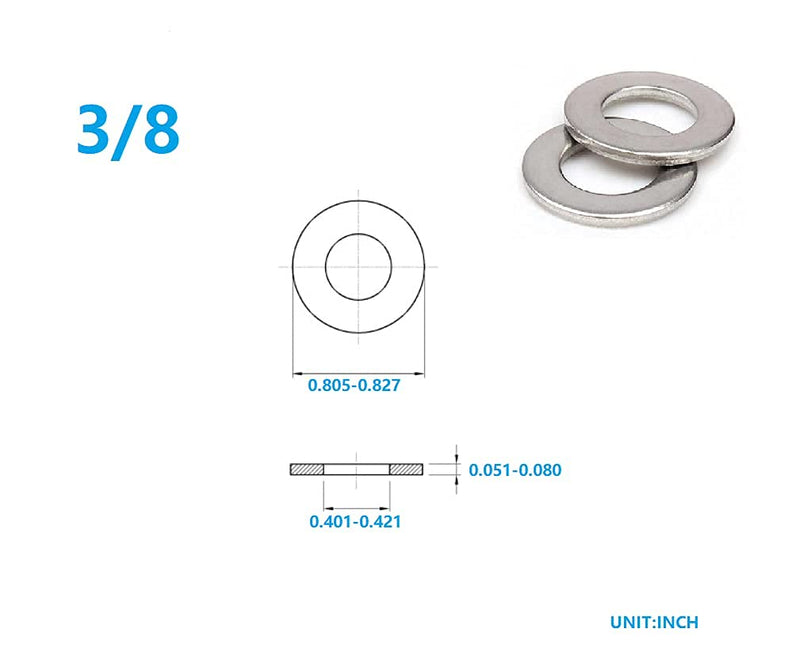 [Australia - AusPower] - 3/8" Inch Stainless Flat Washers 100 Pack Made of 18-8 (304) Stainless Steel…… 3/8" 
