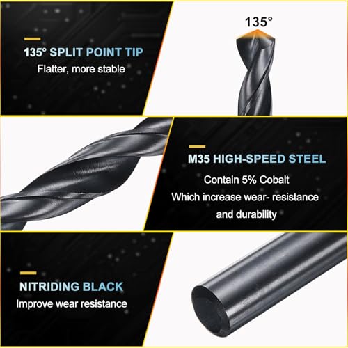 PATIKIL Letter U jobber drill bits, M35 nitriding black straight shank, 6-piece set