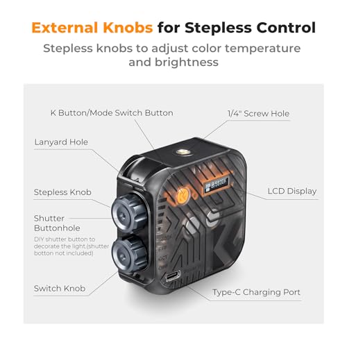 K&F CONCEPT Bi-Color LED Video Light, 2000mAh, 2500K-9900K, CRI 96+, Black