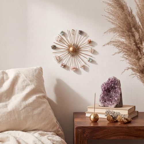 Marsui Sunburst Crystal Wall Decor, Gold Metal Sun Wall Art with Natural Chakra Stones, Boho Celestial Hanging for Bedroom Living Room Meditation, Summer Modern Spiritual Home Decor Gift for Women