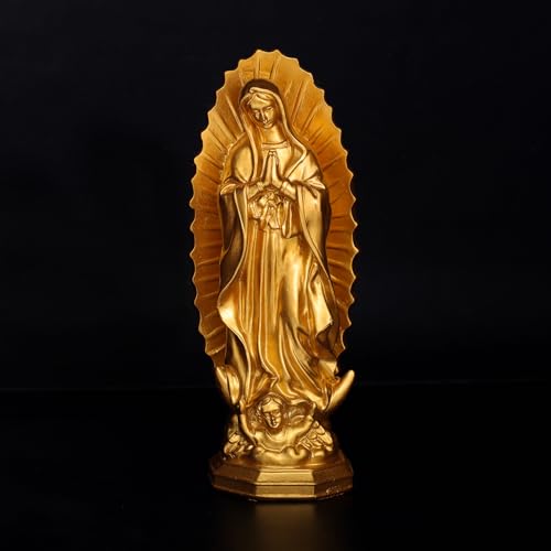 KOMI Virgen de Guadalupe Statue 7.5 Inch Resin Our Lady of Guadalupe Mexico Figure Statue for Home Altar Decor Blessed Holy Mother Virgin Mary Sculpture Religious Gifts Gold 7.5Inch