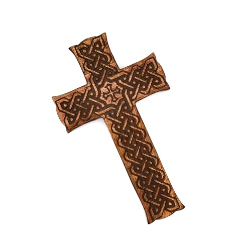 NIRMAN Cross Mango Wood Handmade Antique Decor Religious Brown Living Room Home Décor for Entryway Office Living Room (10" x 6" x 0.75")