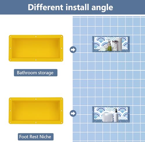 Uni-Green Ready Tile Small Shower Niche Footrest 16" x 8" x 4"（Inside 14" × 6" × 4"） for Foot Rest and Soap Holder Recessed Wall Niche Insert, Tileable Niche for Shower Shaving.