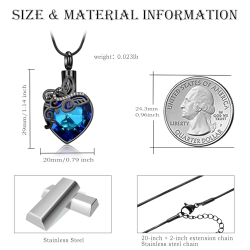 Butterfly Urn Necklaces for Ashes Heart Cremation Jewelry for Women Black-Blue