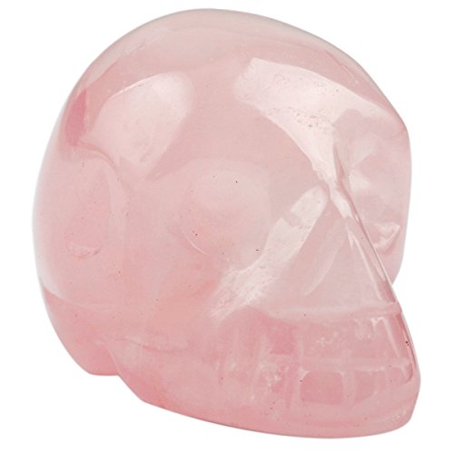 Rockcloud 1" Rose Quartz Crystal Stone Human Reiki Skull Figurine Statue