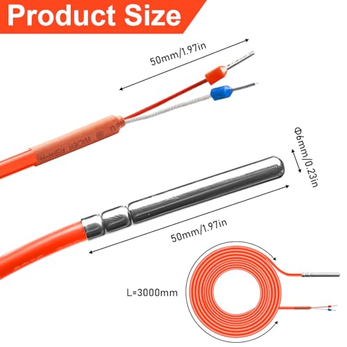 PT1000 Temperature Sensor, Temperature Sensor, 3 Metre Silicone Cable Cable, Temperature Sensor Heating, up to +200°C, Cable Sensor, Solar Sensor for Industrial and Household Appliances Applications