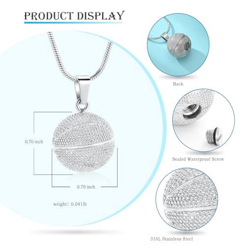 Hearbeingt Basketball Urn Necklaces for Ashes Sport Cremation Jewelry A-Silver