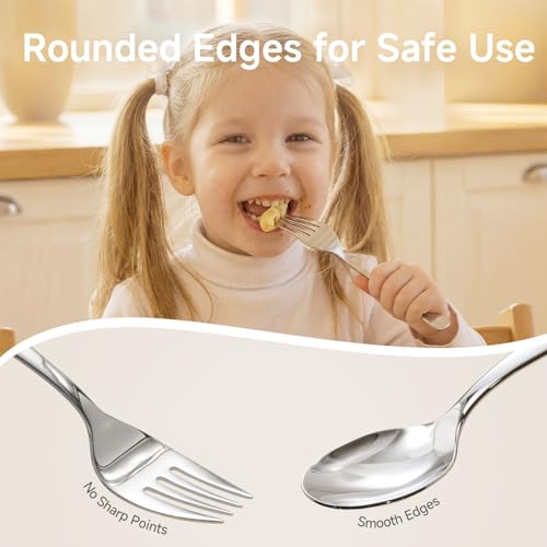 KINGSTONE 6 Pieces Toddler Utensils Set, 18/10 Stainless Steel, Dinosaur Cute Dinosaur 6-Piece (Small)
