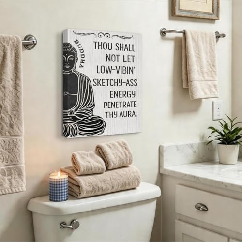 Buddha Canvas Wall Art, Positive Energy Buddha Canvas Wall Decor Spiritual Zen Den Decoration for Yoga Studio Spa Therapy Meditation Room Home Decorations 8x10 Framed A07