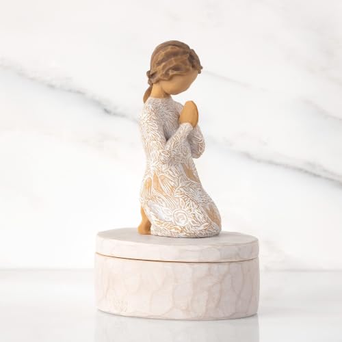 Hand-painted Willow Tree Prayer of Peace keepsake box with sculpted design, antique-style decorative storage container.
