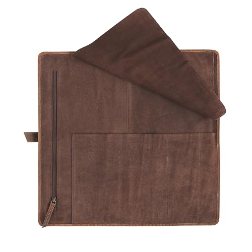 Leather Knife Roll Bag for Chefs – 17.5” x 17.5” Professional Chef Knife Storage Organizer, Portable Culinary Knife Case, Travel Knife Roll for Kitchen, BBQ & Catering Hunter