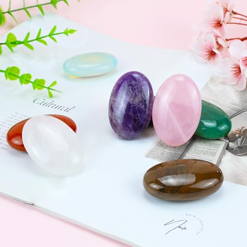 QINJIEJIE 2.4" Green Aventurine Crystal Stone Natural Gemstones Polished Palm Stone Healing Crystals 1PCS Worry Stone Energy Balancing Anxiety Stress Relief Meditation Protection Gifts for Women Men
