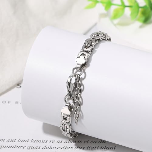 JewelryWe Cross Bracelet for Men: Stainless Steel Vintage Adjustable Byzantine Chain Bracelets Christian Faith Jewelry for Birthdays Father's Day and Special Occasions
