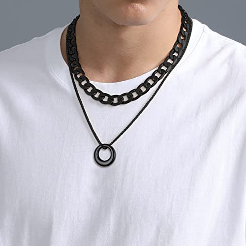 U7 Ashes Necklace for Men Women, Various Cremation urns for Pet Dog Cat, Keepsake Memorial Jewellery, Custom Date and Name 07-Ring of life-Black Plated