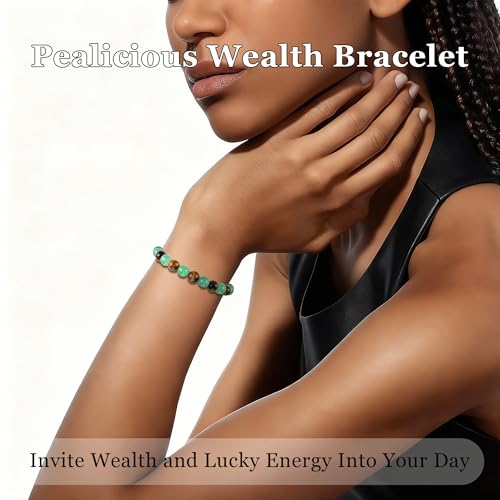 PEALICIOU Money Bracelets for Women Jade and Tiger Eye Protection Bracelet Green Money Bracelet