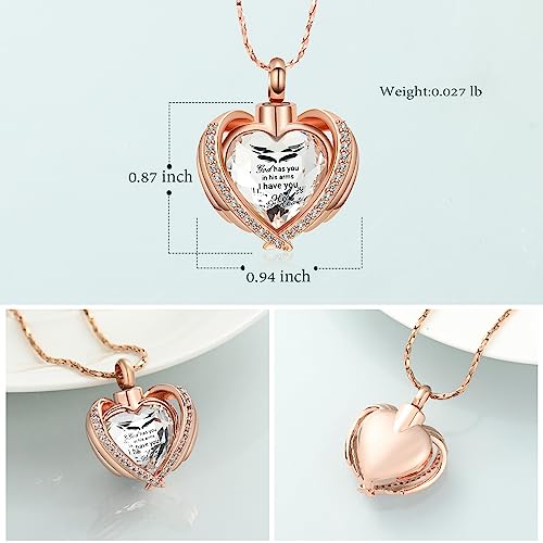 Imrsanl Angel Wing Heart Urn Pendant Necklace Cremation Jewelry Rose Gold-White