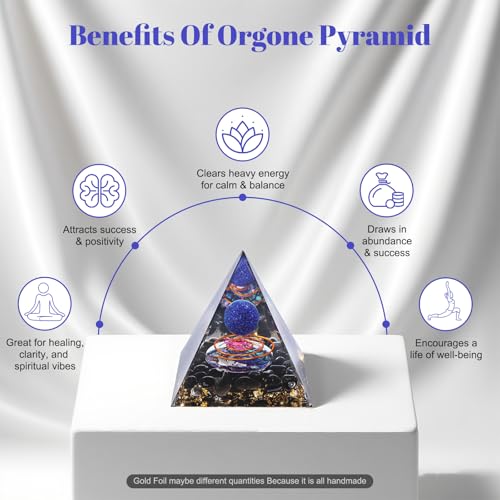Orgone Pyramid Lapis Lazuli Orgonite Money Healing Crystal for Positive Energy with Obsidian Reduce Stress Chakra Reiki Healing Meditation Attracts Lucky and Success