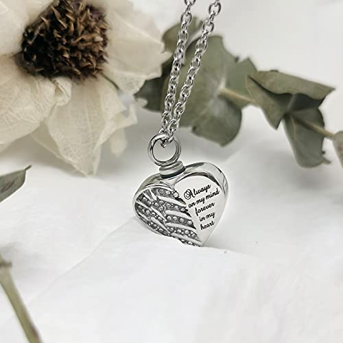 Guardian Angel Wings Cremation Jewelry for Ashes Heart Crystal Urn Necklaces for Ashes Memorial Keepsake Necklace Always on Mind Forever in My Heart Grandma